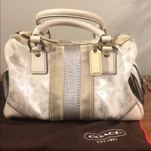 Coach silver bowling bag purse with suede detail